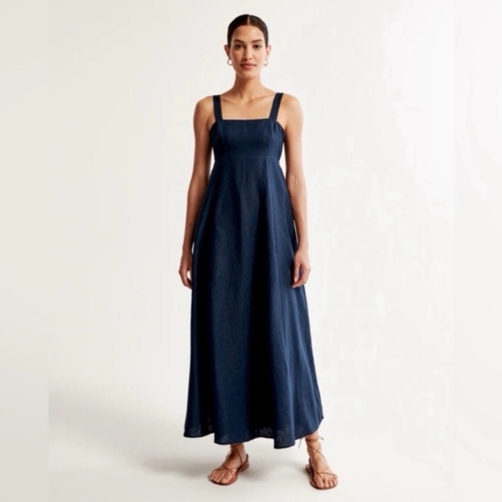 Abercrombie And Fitch Premium Linen Bow Back Maxi Dress